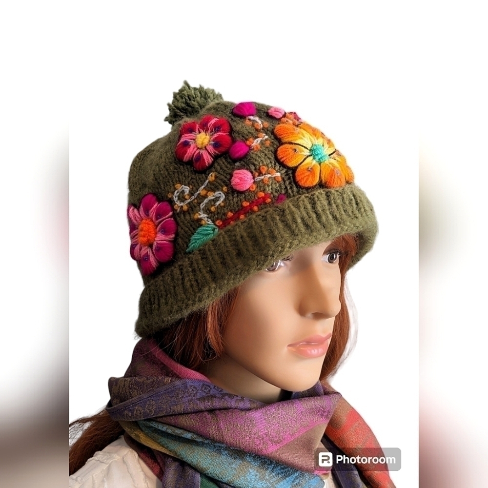 Beautiful Chullo Handmade flower multicolor design/ Boho style